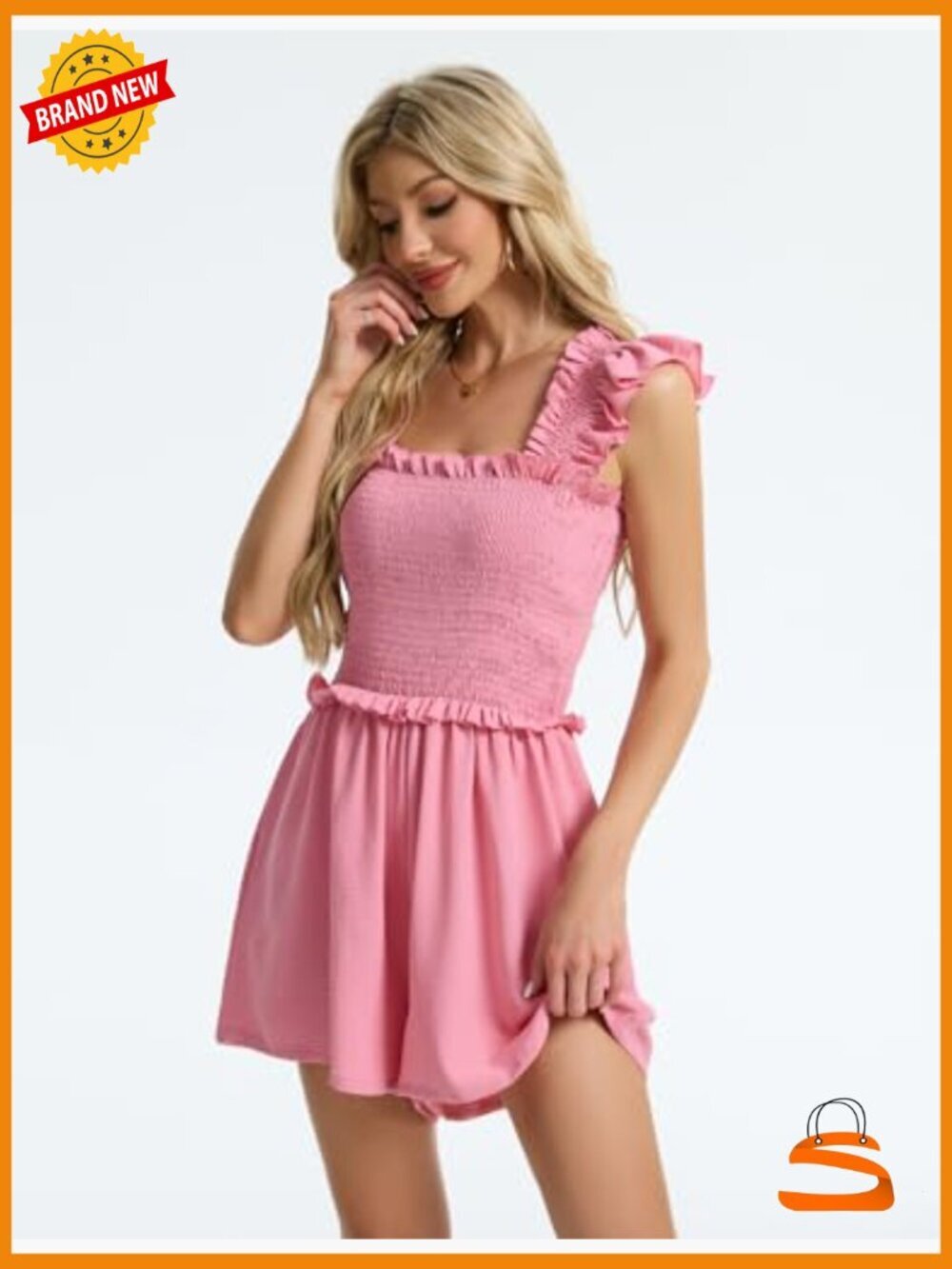 Elegant Ruffle Sleeveless Loose Short Jumpsuit with Pockets - Picture 3 of 6
